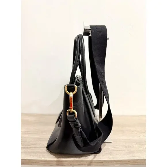 Prada Triangle Leather Medium Tote Shopper Handbag with Shoulder Strap Black - Picture 5 of 16